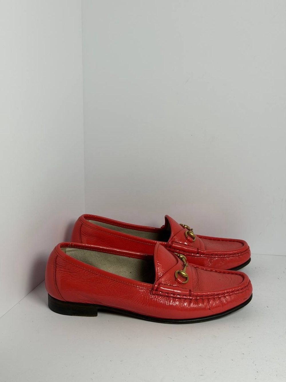 Vintage Gucci Horsebit Vibrant Salmon Red Colored Leather Loafers Size 36 - Picture 2 of 10